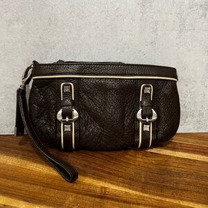 Francesco Biasia Clutch Small Brown Leather Handbag Wristlet Retro 80s Travel